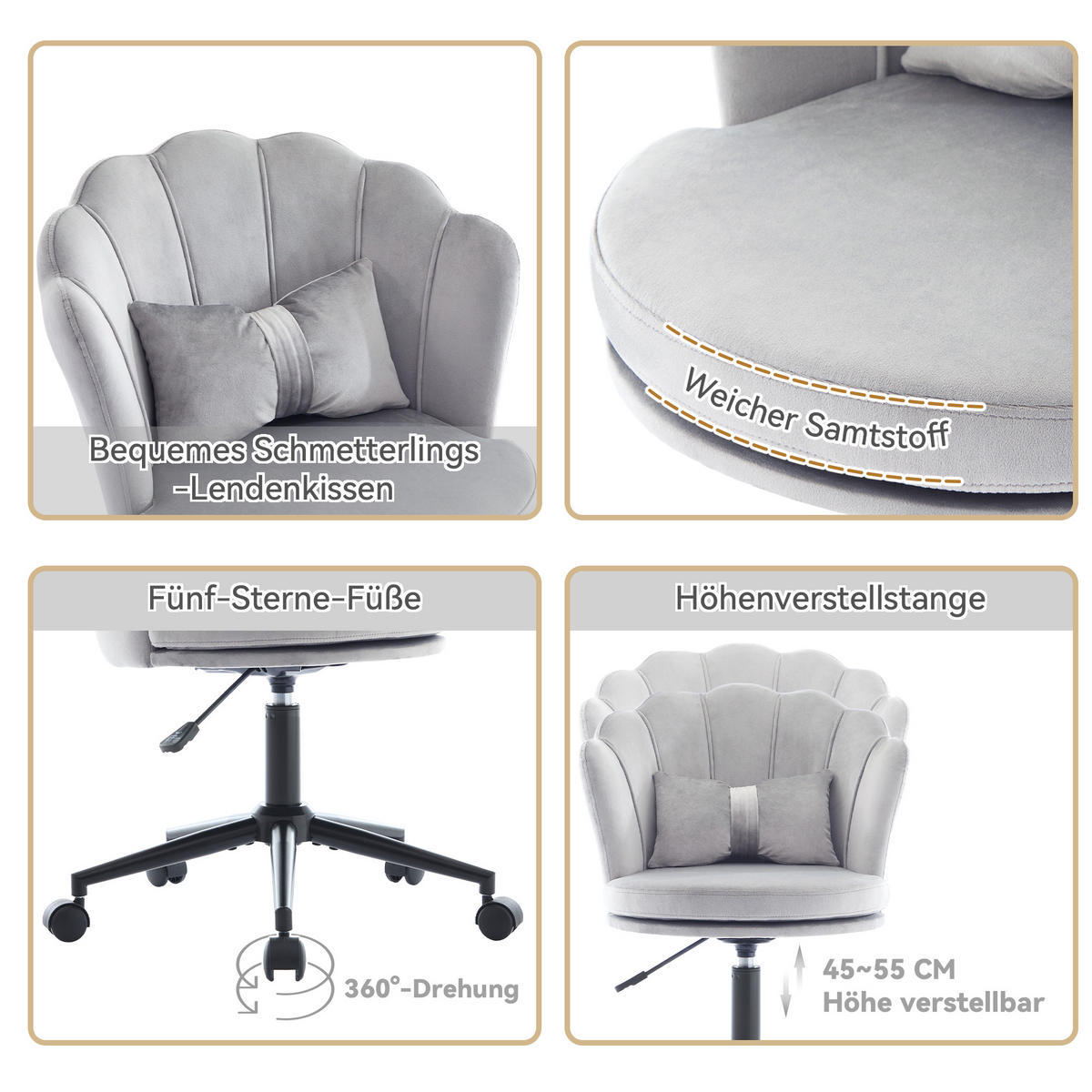 DREHSTUHL Höhenverstellbar,Samt,grau - Grau, Textil (62/73/55cm) - Kaket