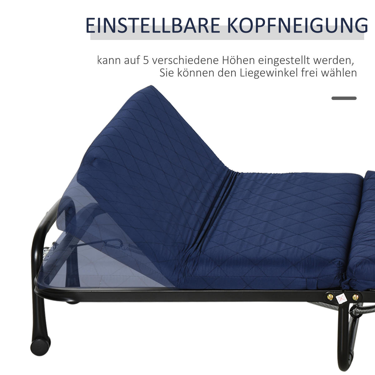 GÄSTEBETT klappbar 2-in-1 Klappbett Verstellbare Kopfteilhöhe mit Rollen Blau - Blau, Metall - HOMCOM