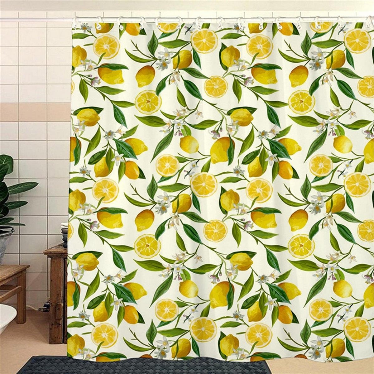 DUSCHVORHANG Gelb Gardenie Zitrone Polyester 120 x 180 cm schimmelresistent Ringe - Gelb/Multicolor, Textil (120/180cm) - MCBOSON