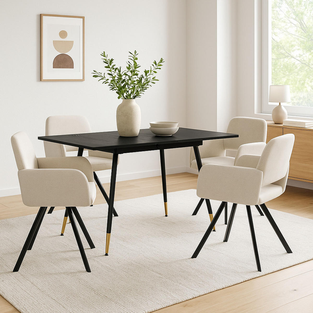 ESSTISCH Schwarz Marmormuster rechteckig ausziehbar 120-160/80/75cm - Goldfarben/Schwarz, Holz/Metall (80/120/75cm) - Urban Meuble