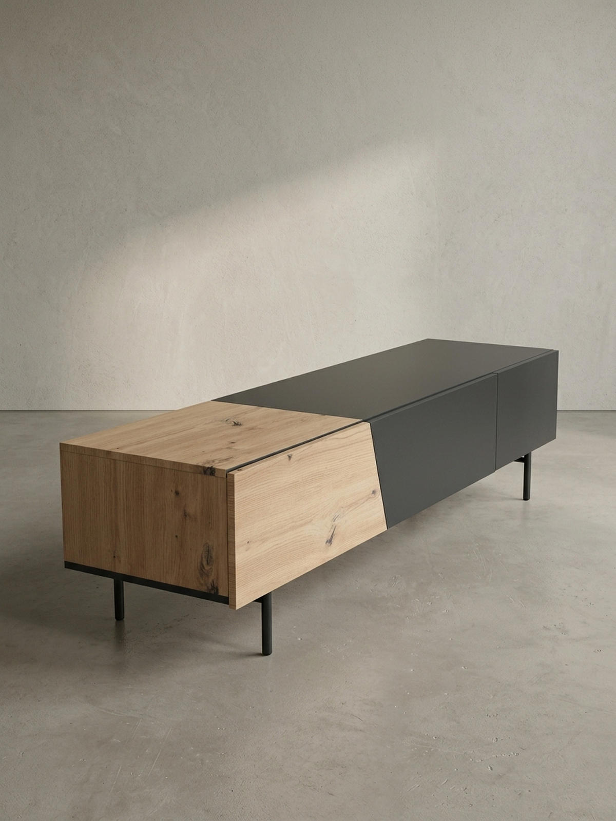 TV-LOWBOARD mit Eiche-Dekor, Türen und Schublade, modern, Braun-Schwarz 150x40x40 cm - Schwarz/Braun, Holzwerkstoff/Metall (150/40/40cm) - KADIMA DESIGN