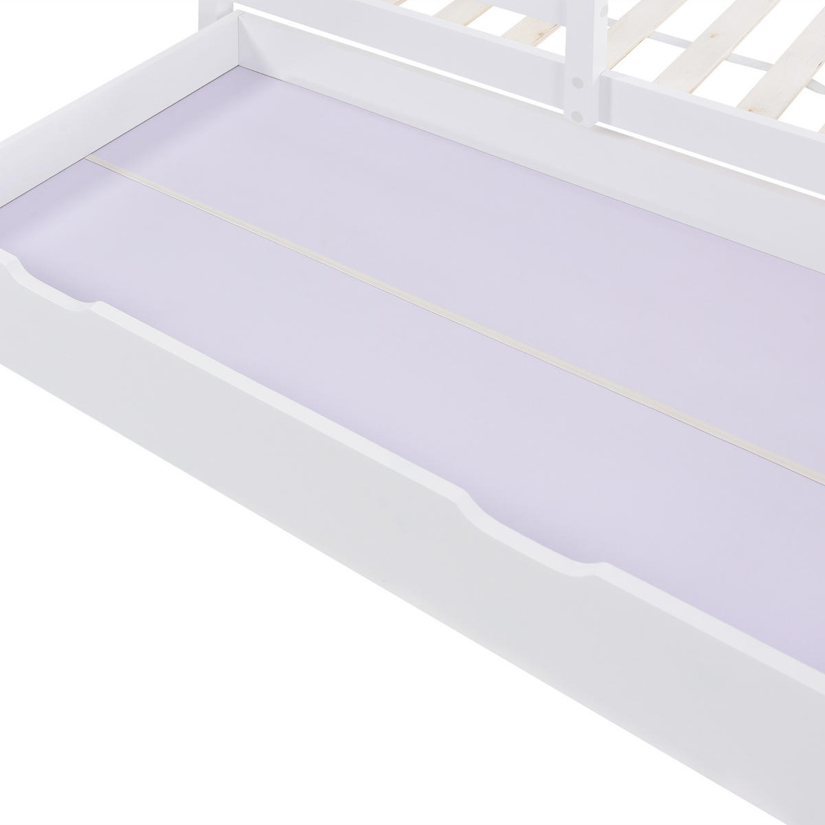 HAUSBETT Kinderbett 90/200 cm mit Tafel und 2 Schubladen aus Massivholz in Weiß - Weiß, Holz (90/200cm) - OKWISH