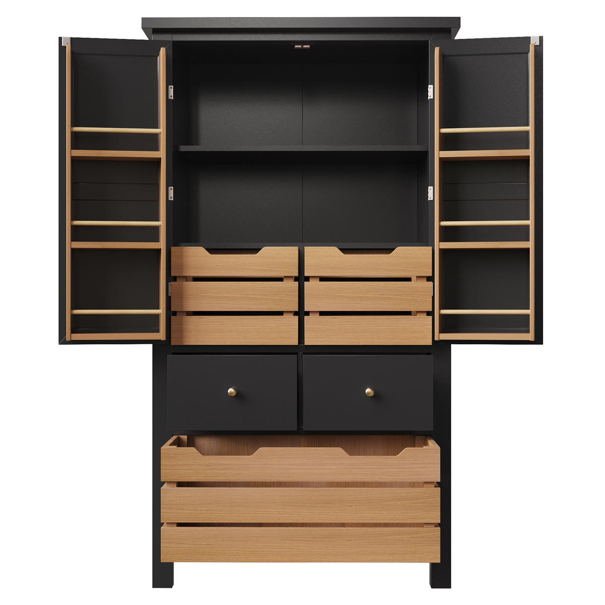 BUFFETSCHRANK Kombi Schwarz/Weiß 80/40/140 cm - Schwarz, Holz (80/140/40cm) - PANGIVO