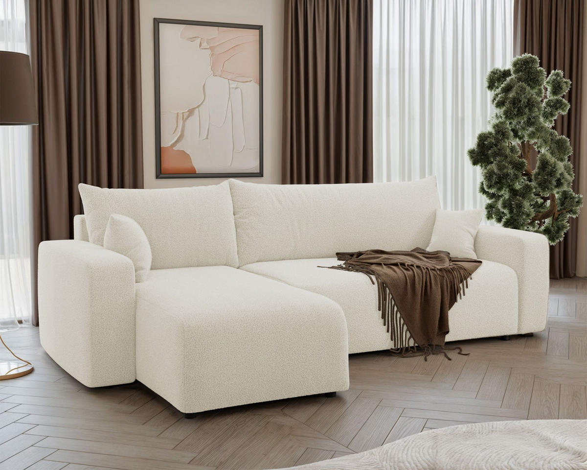 ECKSOFA Pianoni Creme Bouclé-Bezug - Creme/Schwarz, Kunststoff/Textil (244/140cm) - Selsey