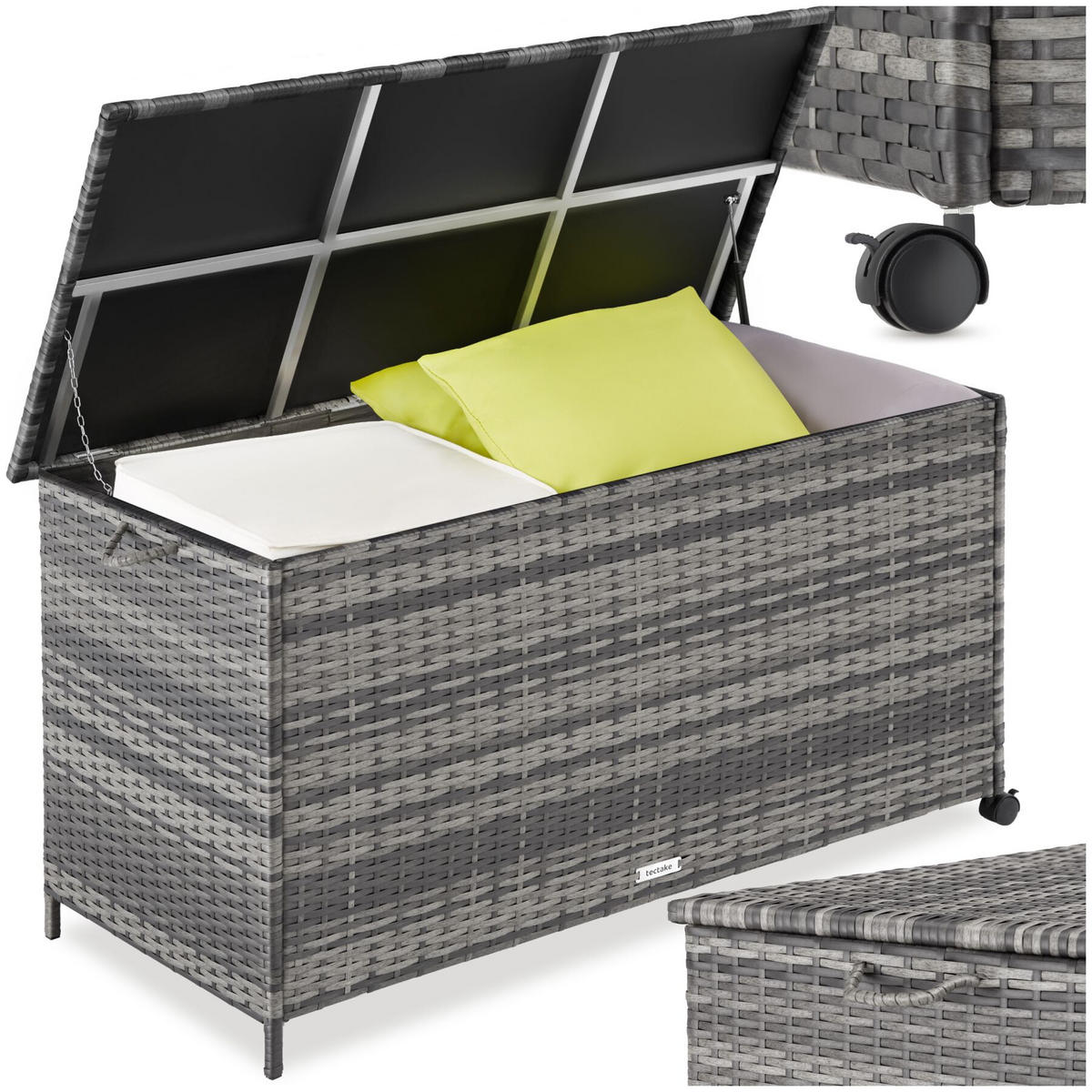 AUFLAGENBOX Kuusamo, 116 x 54 x 64 cm, grau - Grau, Kunststoff (54/64/116cm) - tectake