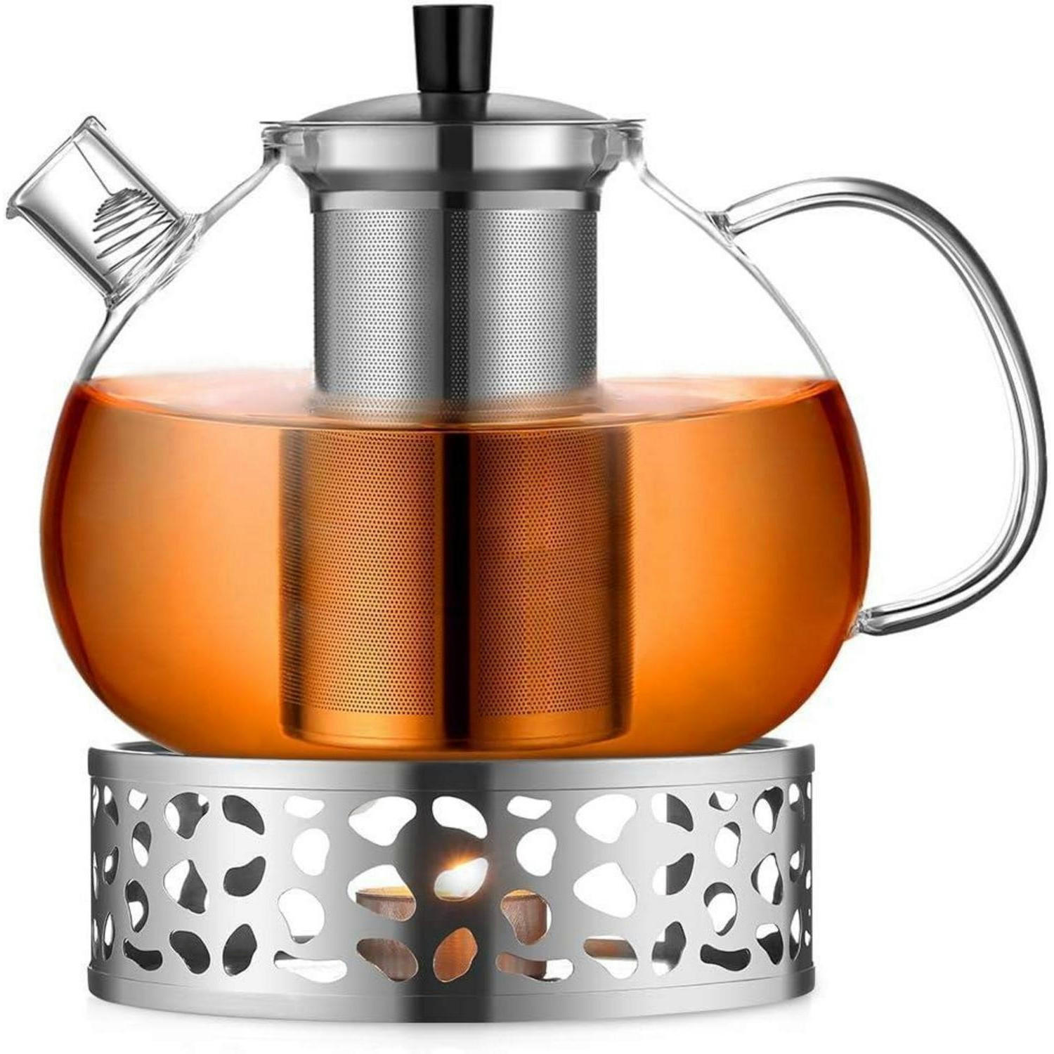 TEEKANNE mit Stövchen 2000ml Borosilikatglas Edelstahl - Transparent, Glas (16/22cm)