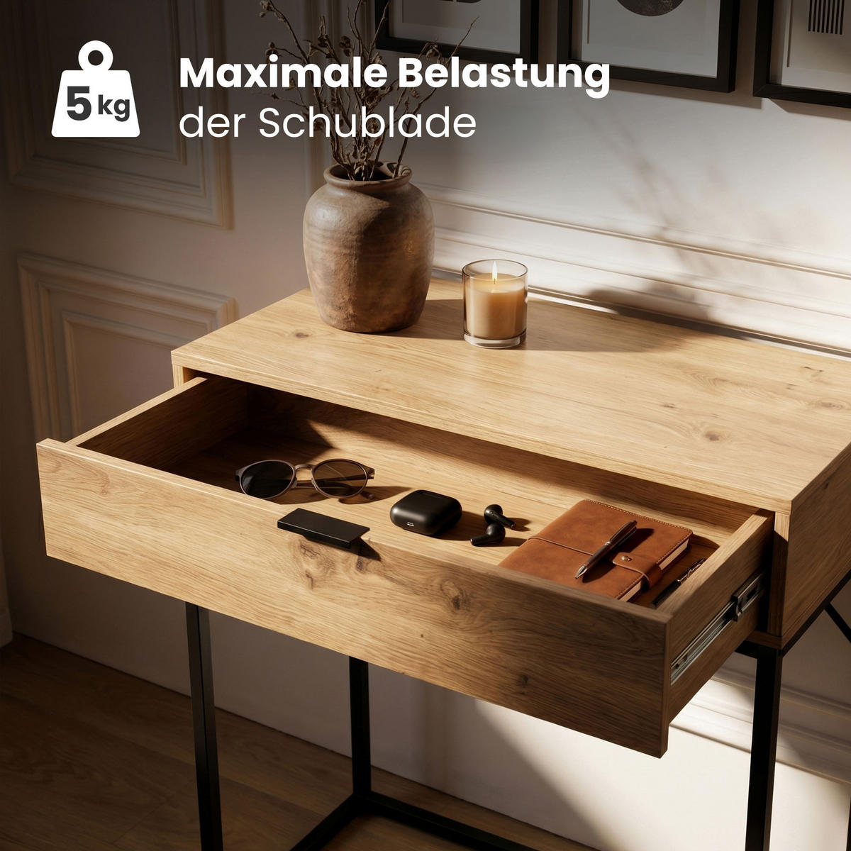 KONSOLENTISCH MODENA 80 cm Artisan Eiche - Schwarz/Eiche Artisan, Holzwerkstoff (35/80/80cm) - Akord
