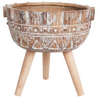 BLUMENTOPF Braun Asplenium - Hellbraun/Braun, Stein (37cm) - Beliani