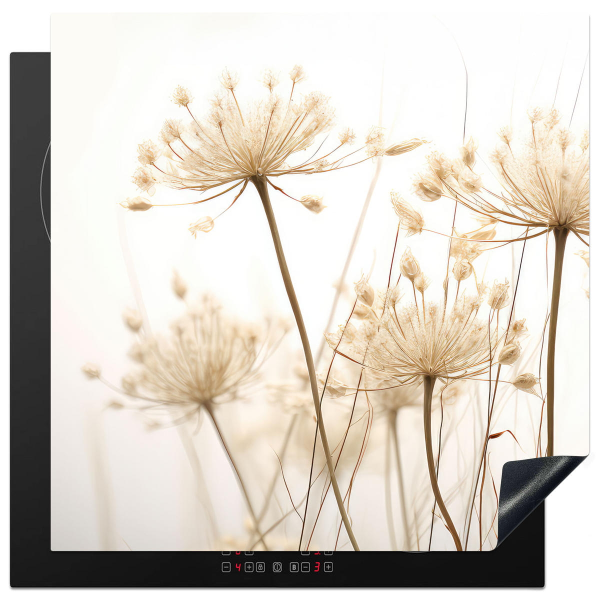 HERDABDECKPLATTE Blumen - Weiß - Sonnenlicht 78x78 cm - Ecru, Kunststoff (78/0.2/78cm) - MuchoWow