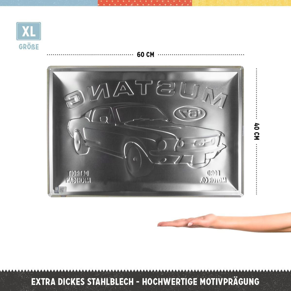 BLECHSCHILD 40/60 cm Ford Mustang GT 1967 Red - Multicolor, Metall (60/40/1cm) - Nostalgic-Art
