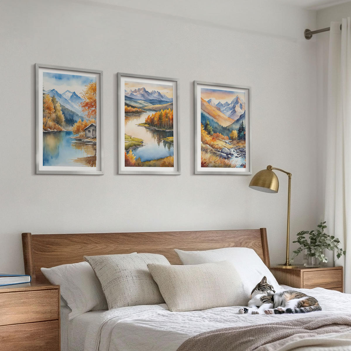 WANDBILDER 3er Set - 40x60 cm Silberner Rahmen - Gebirgsflüsse, Herbstbäume - Silberfarben, Kunststoff (40/60cm) - ArtPrintCave