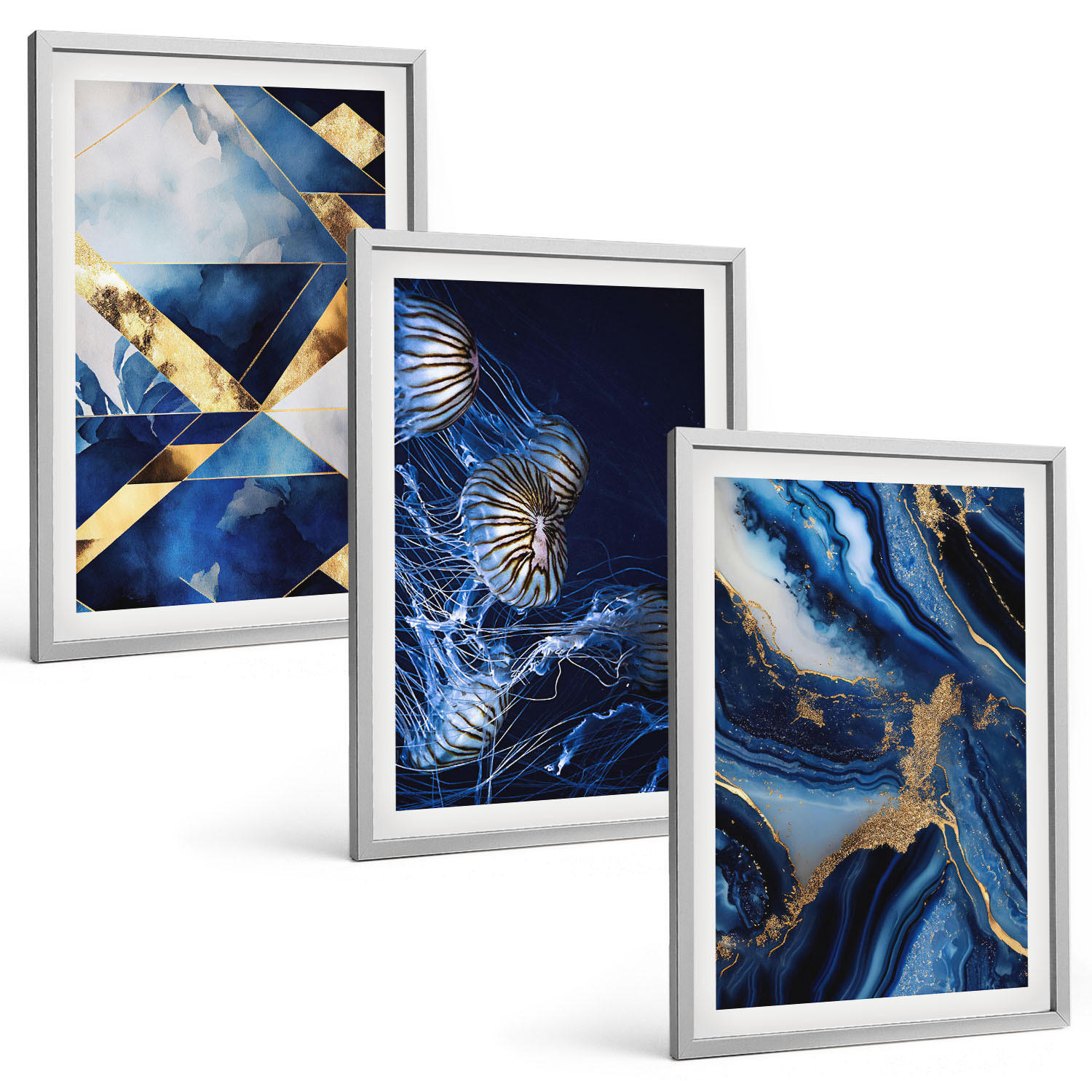 BILDER SET 3er Set - 40x60 cm Silberner Rahmen - Abstrakte, elegante Muster - Silberfarben, Kunststoff (40/60cm) - TULUP