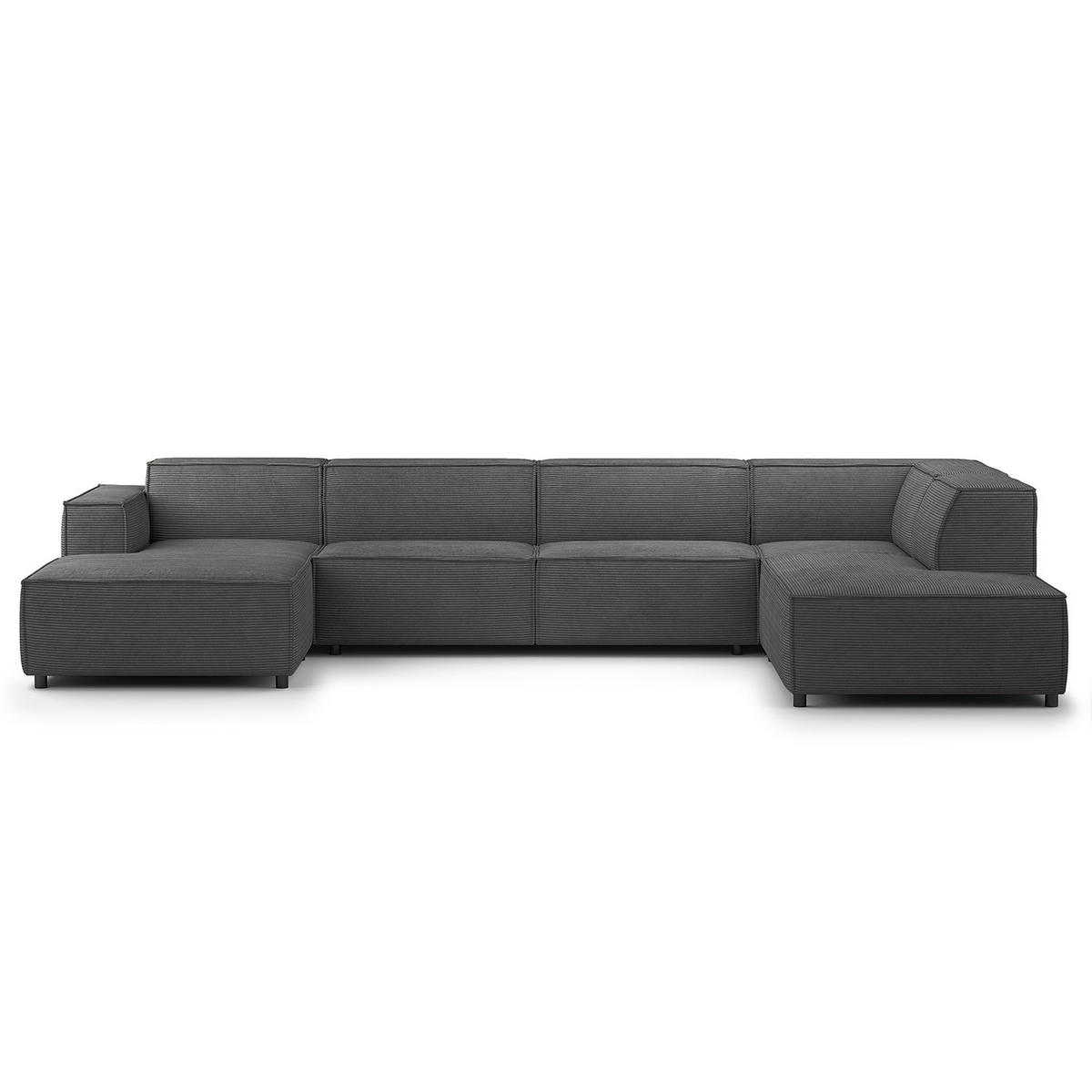 WOHNLANDSCHAFT mit Longchair & Ottomane - Anthrazit/Schwarz, Kunststoff/Textil (369/70/234cm) - home24