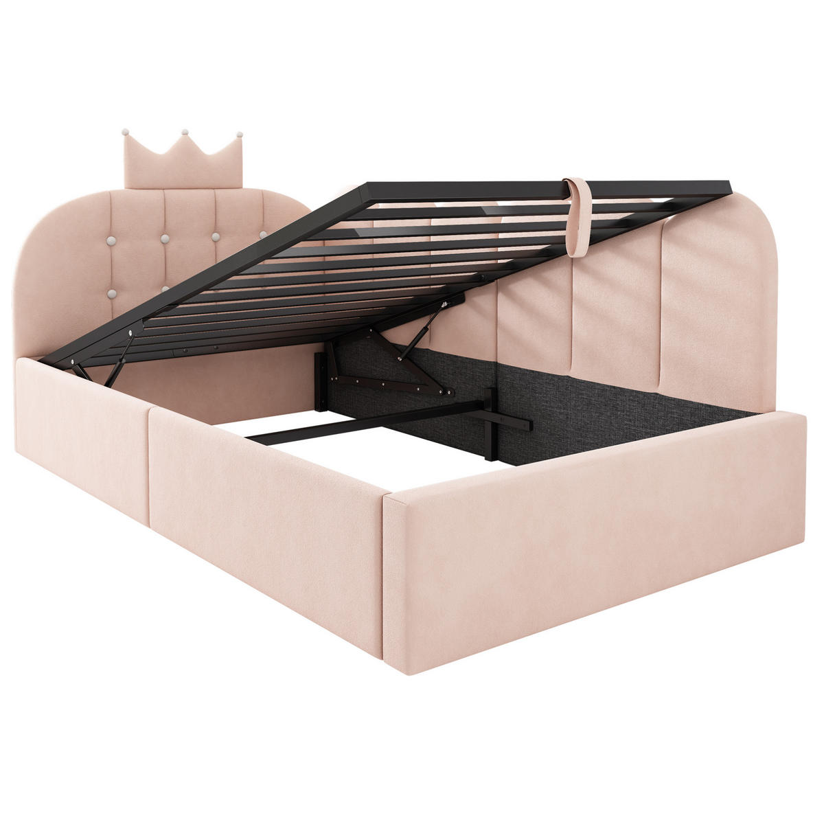 POLSTERBETT aus Samt 90x190 cm Rosa mit hydraulischem Stauraum und Kronen-Gitter-Design - Rosa, Textil (90/190cm) - Modfu