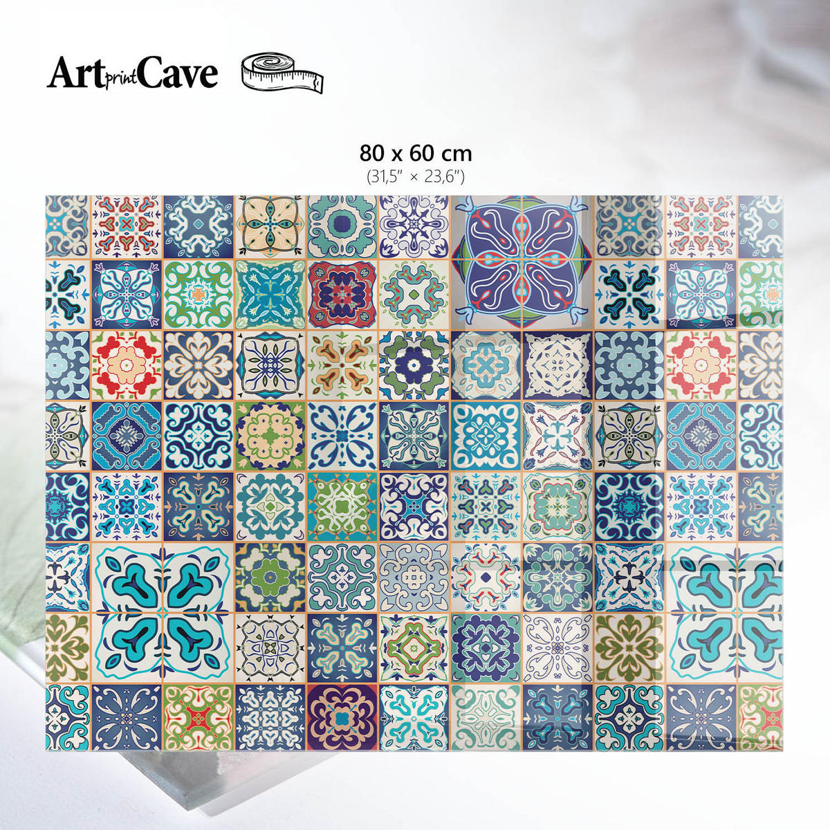 GLASPLATTE 80x60 cm – Farbenfrohe Mosaike - Grau, Glas (0.4/80/60cm) - ArtPrintCave