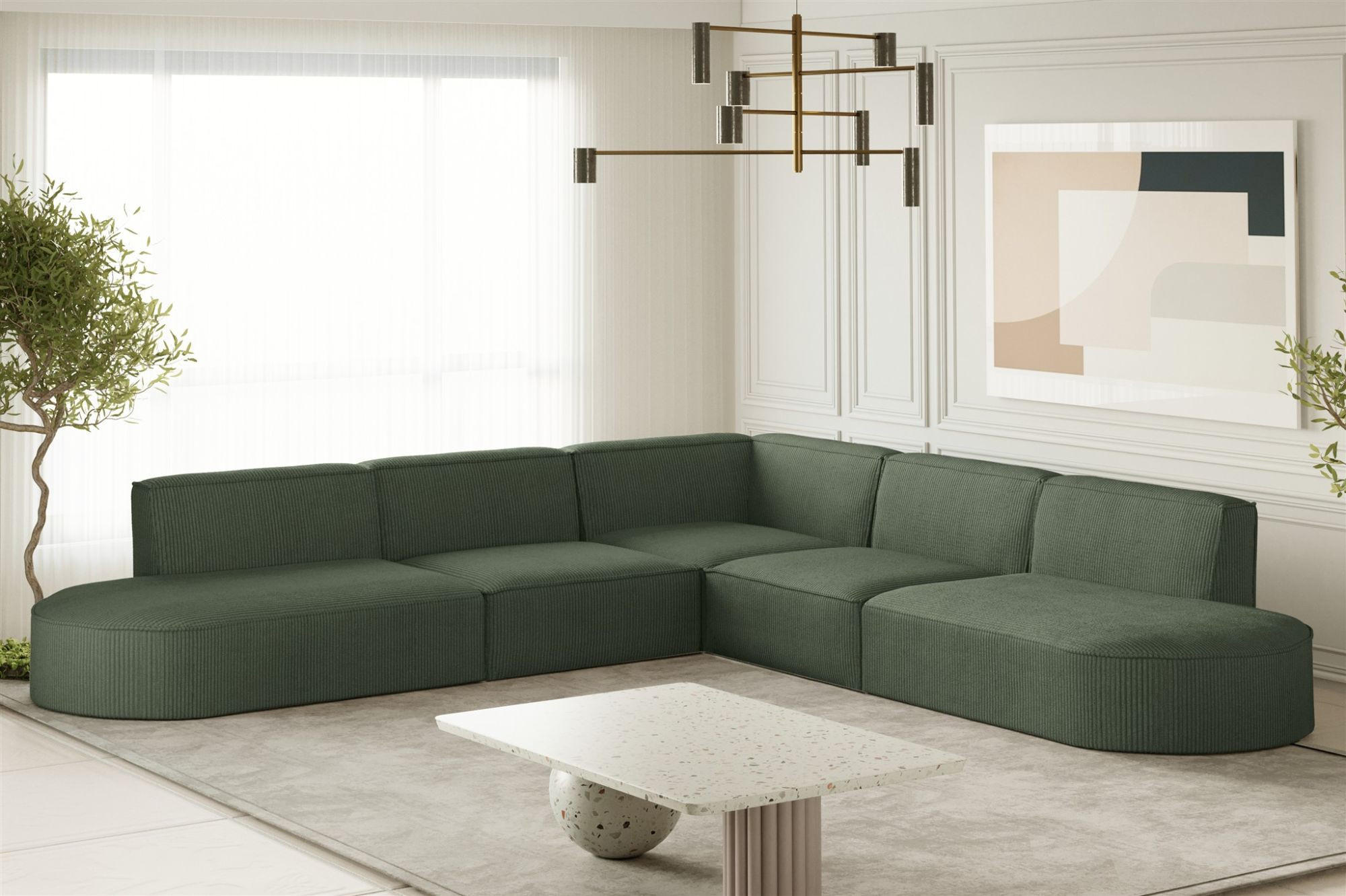 ECKSOFA Palma In Scala - Grün, Holzwerkstoff/Textil (276/276cm) - Fun Möbel