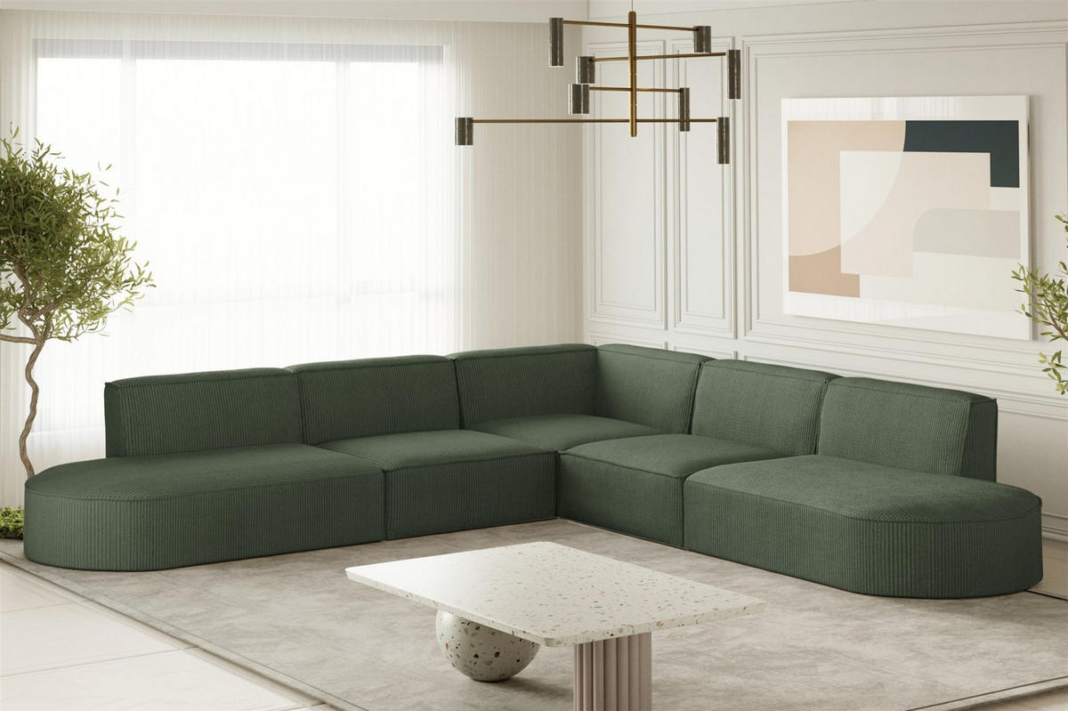 ECKSOFA Palma In Scala - Grün, Holzwerkstoff/Textil (276/276cm) - Fun Möbel