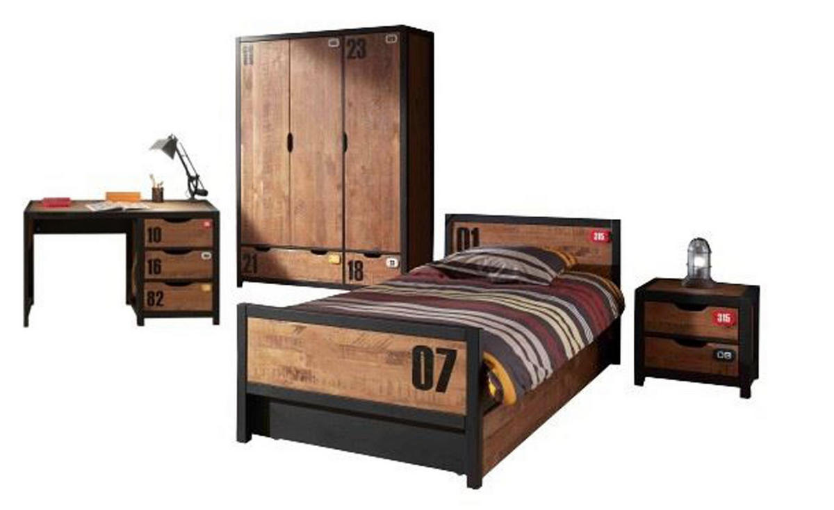 KINDERZIMMER Set komplett Kameko 9 Massivholz+MDF Schwarz/Cognac - Cognac/Schwarz, Holz (290/1/190cm) - 58aufmkessel