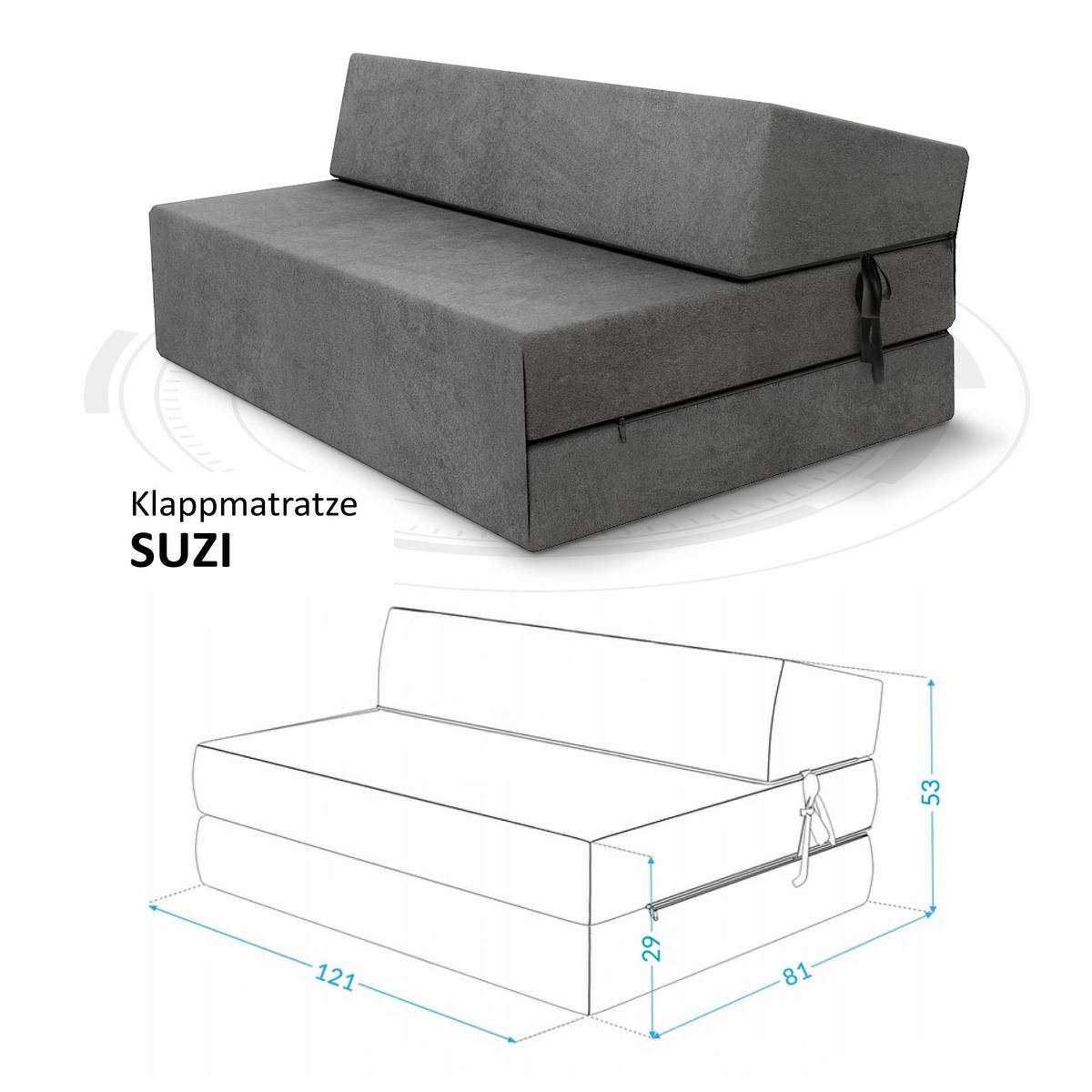 KLAPPMATRATZE SUZI MAXI - Graphitfarben, Textil (120/200cm) - FDM