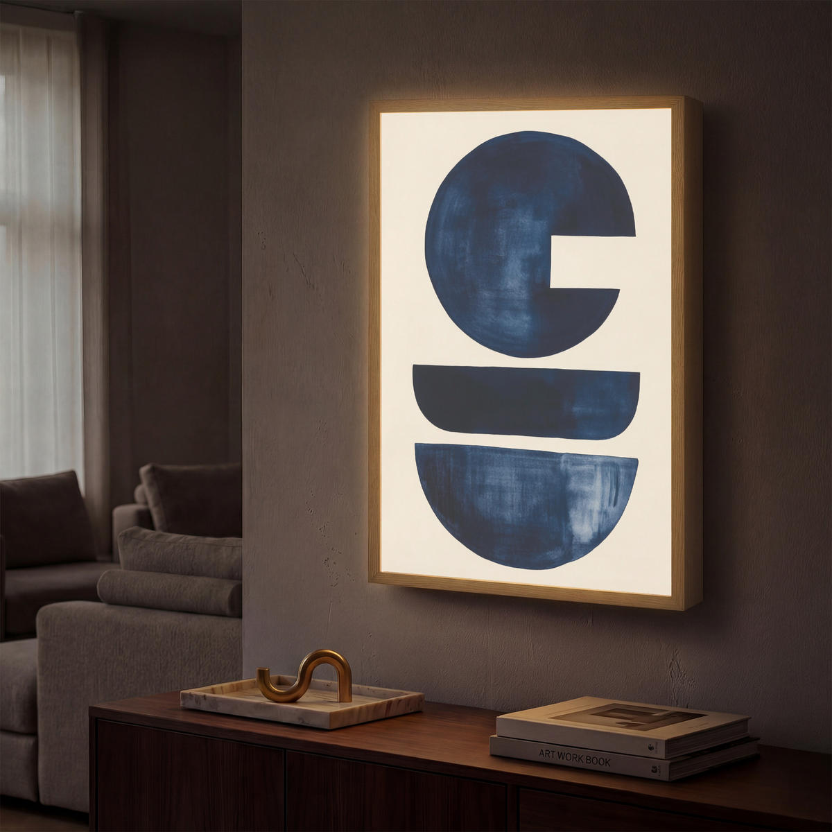 WANDLEUCHTE MIT AKKU Formen - Blau - Abstrakt 40x60 cm - Dunkelblau, Holzwerkstoff (40/60/8cm) - OnlyWow