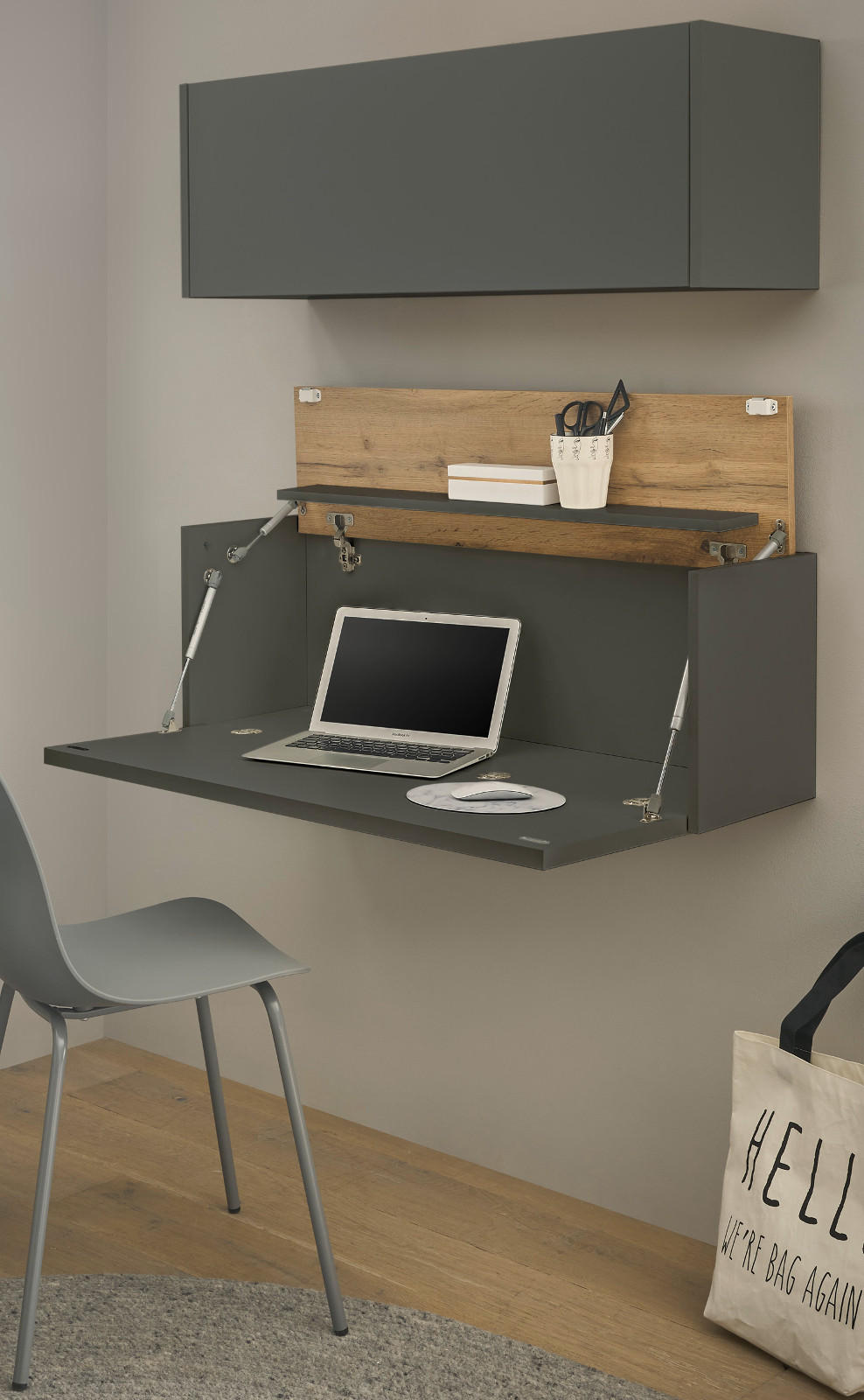 Thumbnail - Furn.Design Sekretär, Grau, Eiche Wotan, Holzwerkstoff, Nachbildung,Eiche, Uni, Holz Optik, einzeln stellbar,Rechteckig,...