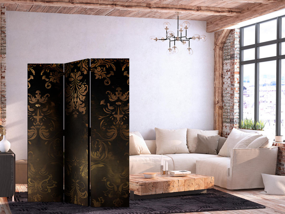 PARAVENT Akustik 3-tlg 135x172 cm Barocke Glamour Ornamente - Braun, Holz/Textil (135/172/3cm) - Muralo