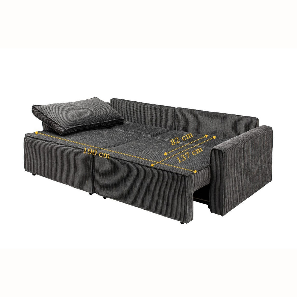 ECKSOFA mit Schlaffunktion 8 fach verstellbare Rückenlehne - Anthrazit, Holz (137/190cm) - Gowoll
