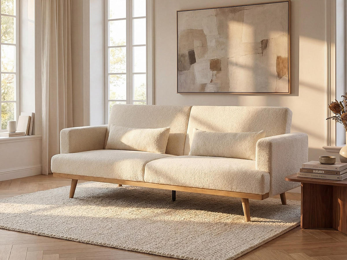 KLAPPSOFA 3-Sitzer mit Schlaffunktion - Bouclé-Stoff - Weiß - ESME - Weiß, Textil (216/85/89cm) - Vente-Unique