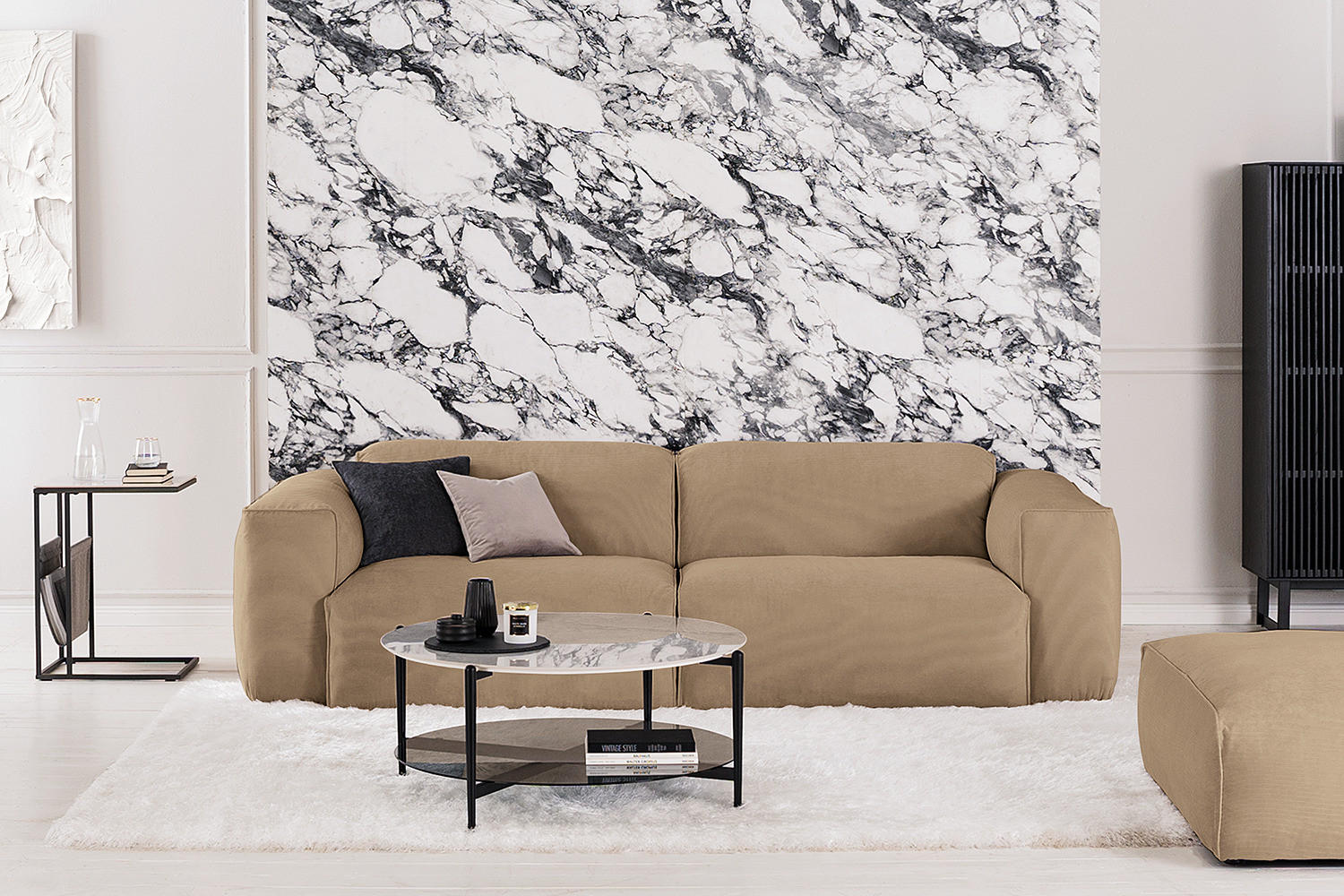 3-SITZER SOFA - Taupe/Schwarz, Textil (251/71/102cm) - home24