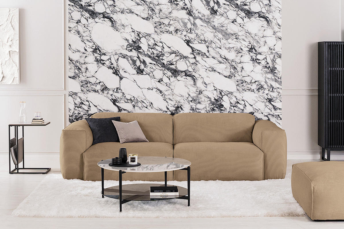 3-SITZER SOFA - Taupe/Schwarz, Textil (251/71/102cm) - home24