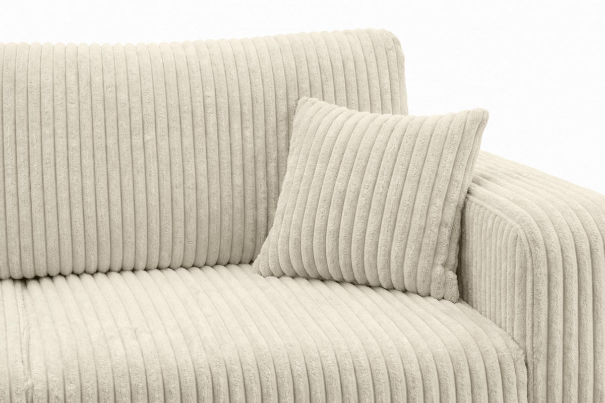 ECKSOFA Mit Schlaffunktion, Cordstoff Tilia, Ecru, Links, ROUND ONE XL - Ecru, Holz (271/175cm) - Kaiser Möbel