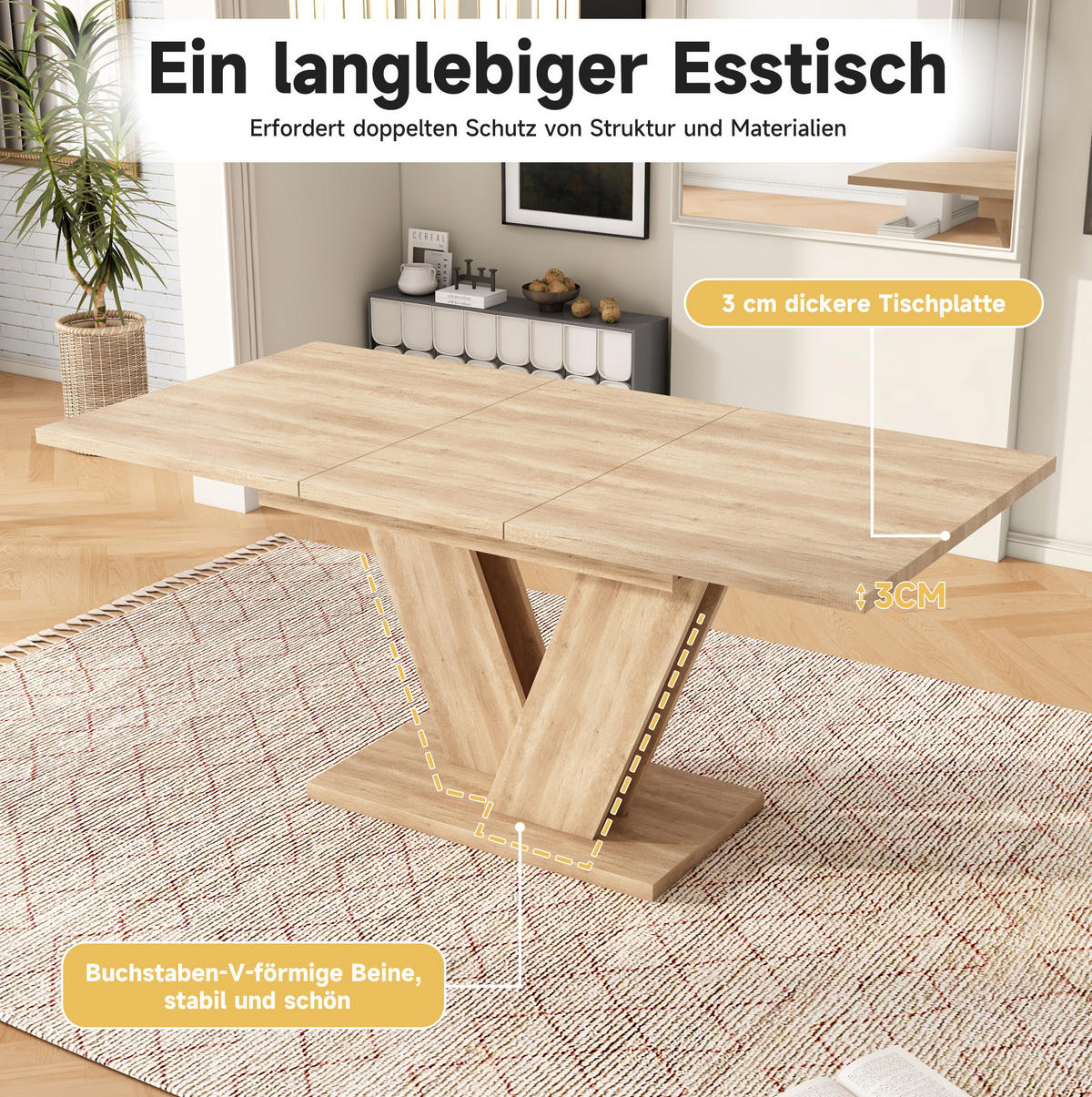 JÍDELNÍ stůl 140/180/80 cm dubový z MDF rozkládací s V-nohami - barva dubu, kompozitní dřevo (180/80/75.5cm) - OKWISH