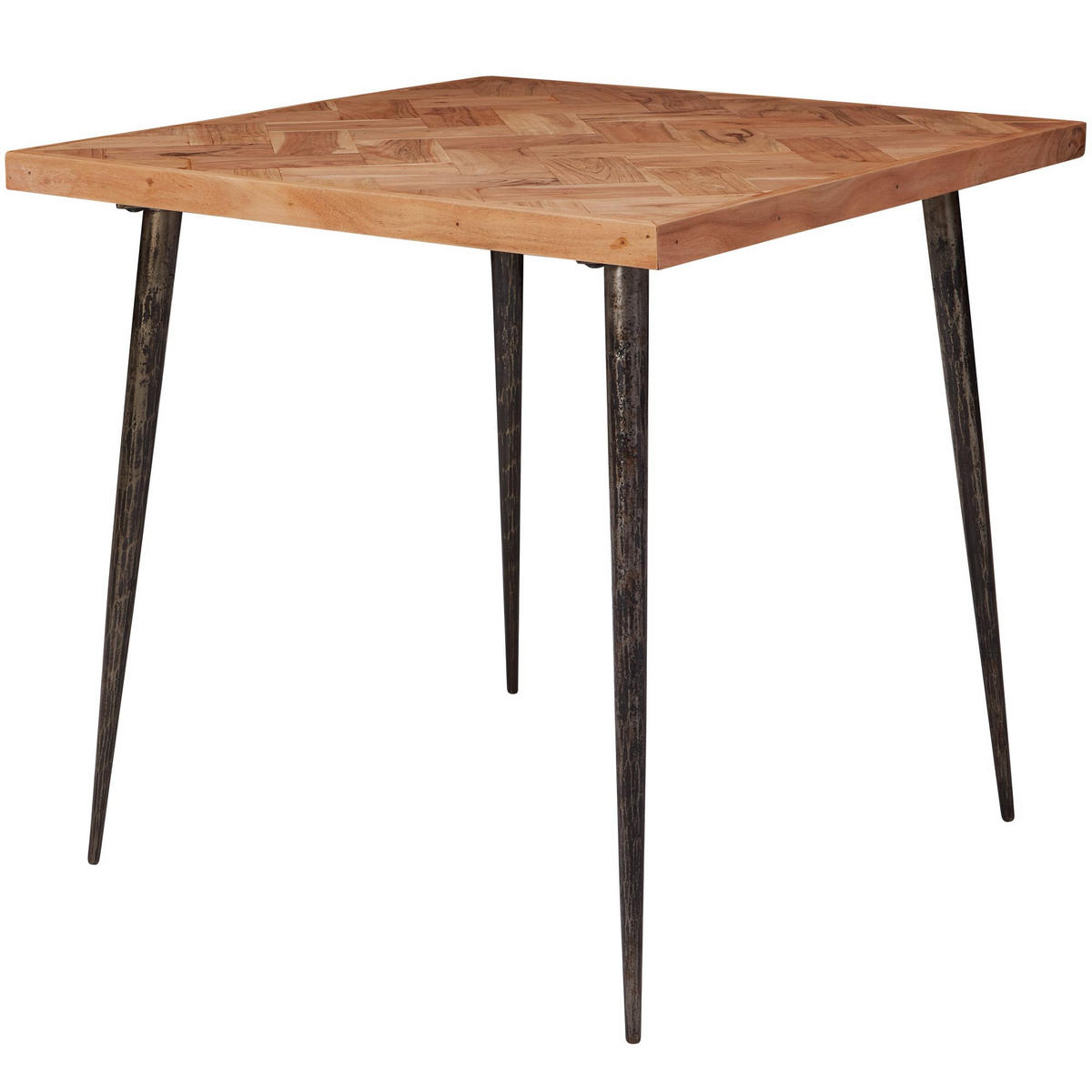 ESSZIMMERTISCH – Akazie Fischgrätmuster Metallbeine 80x80 cm Industrial - Beige/Anthrazit, Holz/Metall (80/80/76cm) - KADIMA DESIGN