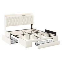 STAURAUMBETT 140/200 cm, mit 3 Schubladen, LED, USB-Ladeanschluss, Lattenrost, Beige - Beige, Holzwerkstoff (140/200cm) - Brevoria
