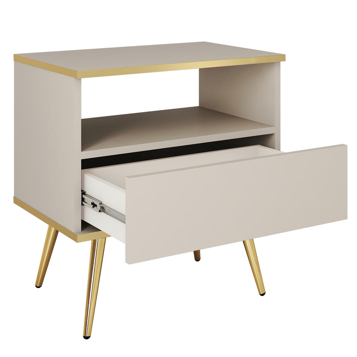 NACHTTISCH BANFF STO1-1S Goldene Metallbeine, Schwarz - Schwarz, Holzwerkstoff/Kunststoff (54/59/39cm) - Komodee