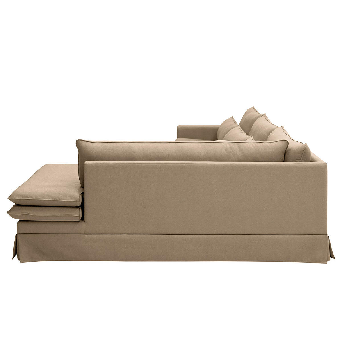 ECKSOFA mit Husse - Ottomane, Webstoff - Hellbraun/Schwarz, Kunststoff/Textil (299/222cm) - home24
