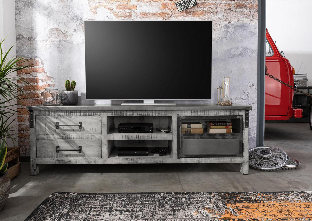 TV-BOARD Mango 190x40x60 grau lackiert HEAVY INDUSTRY #134 - Grau, Holz (190/60/40cm) - Massivmoebel24