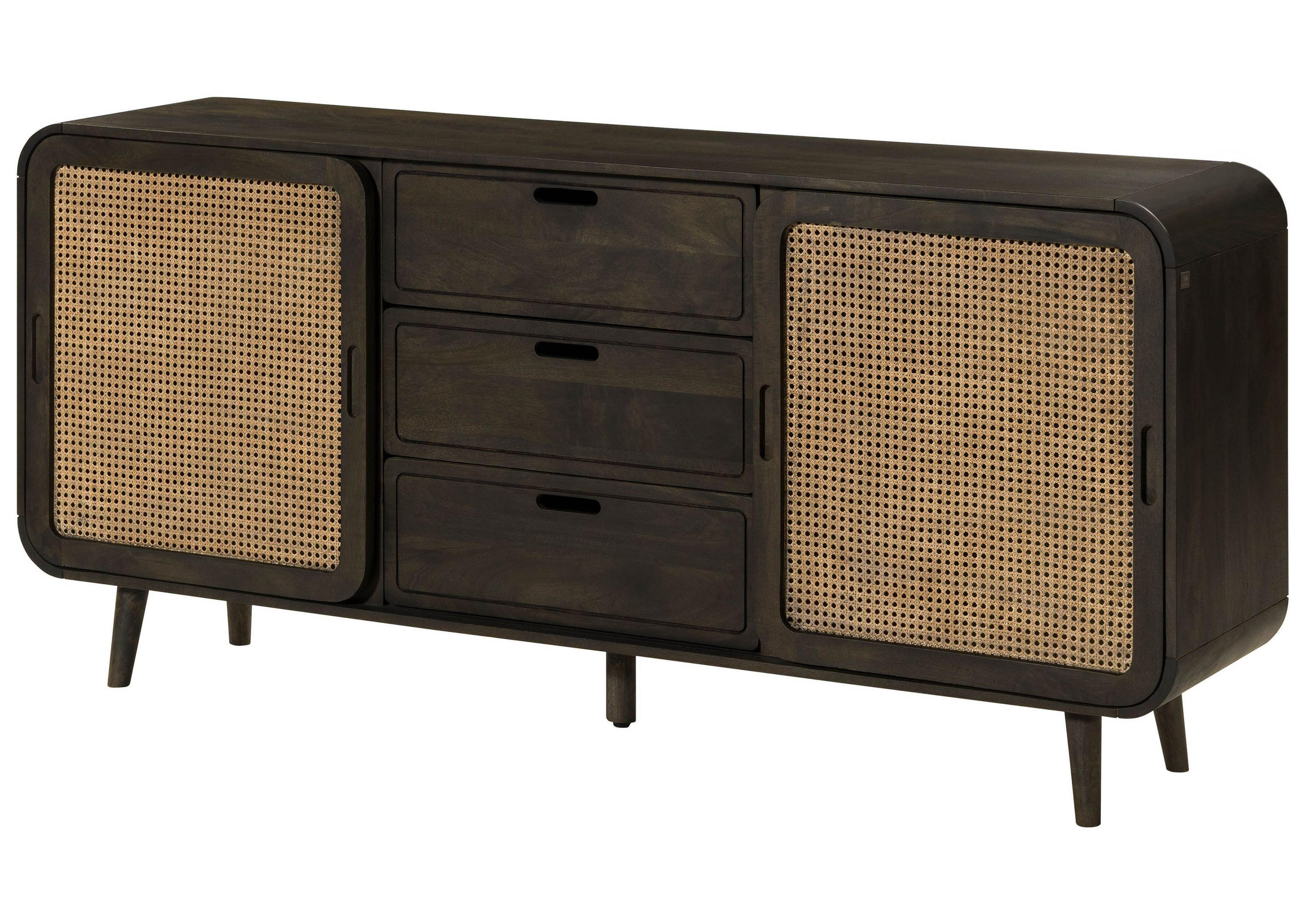 SIDEBOARD Mango 180x40x80 dunkelgrau lackiert VALENCIA #219 - Grau, Holz (180/80/40cm) - Massivmoebel24
