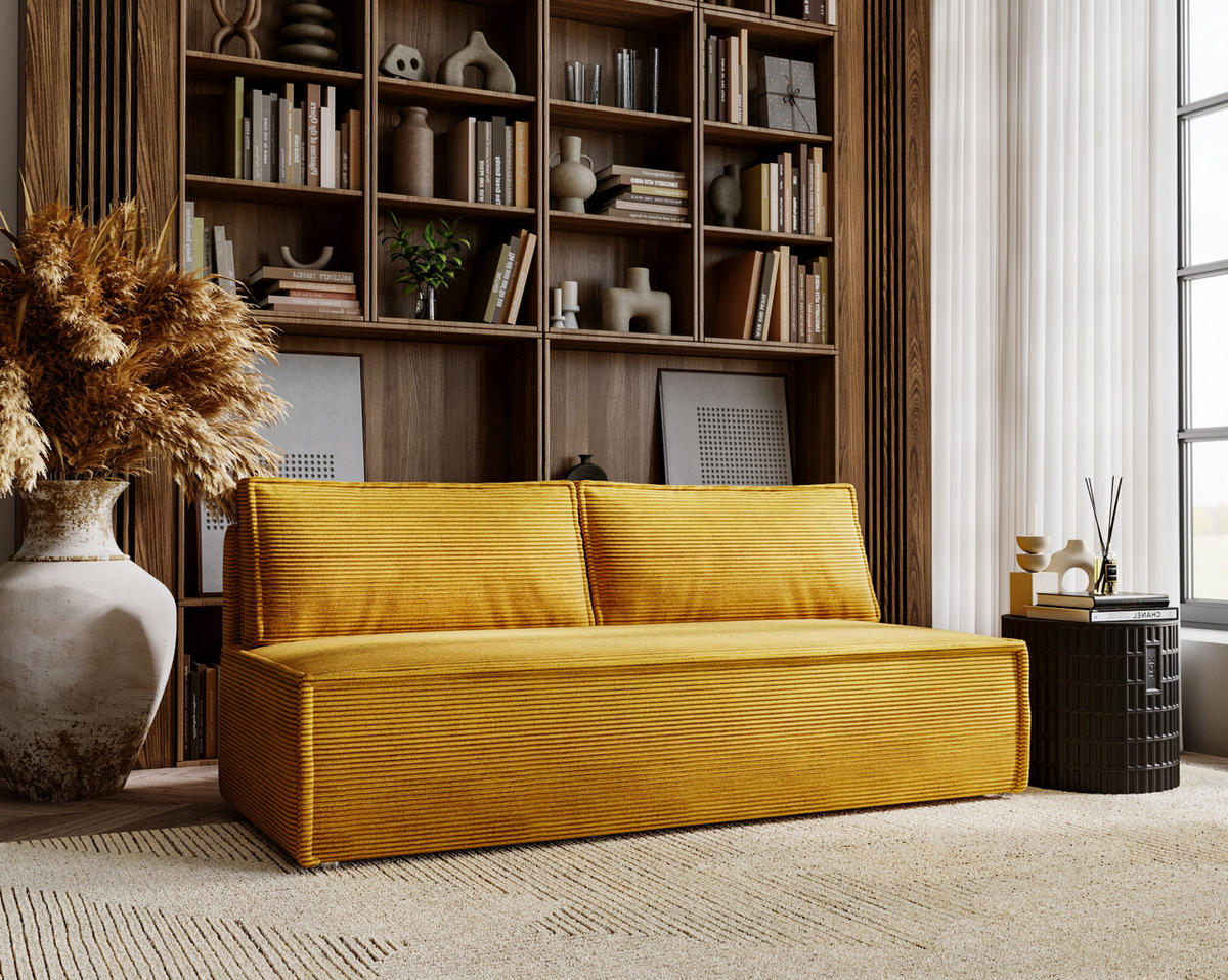 SCHLAFSOFA Mit Bettkasten DUO Poso Stoff Senffarbe - Gelb, Holz (198/89/90cm) - Kaiser Möbel