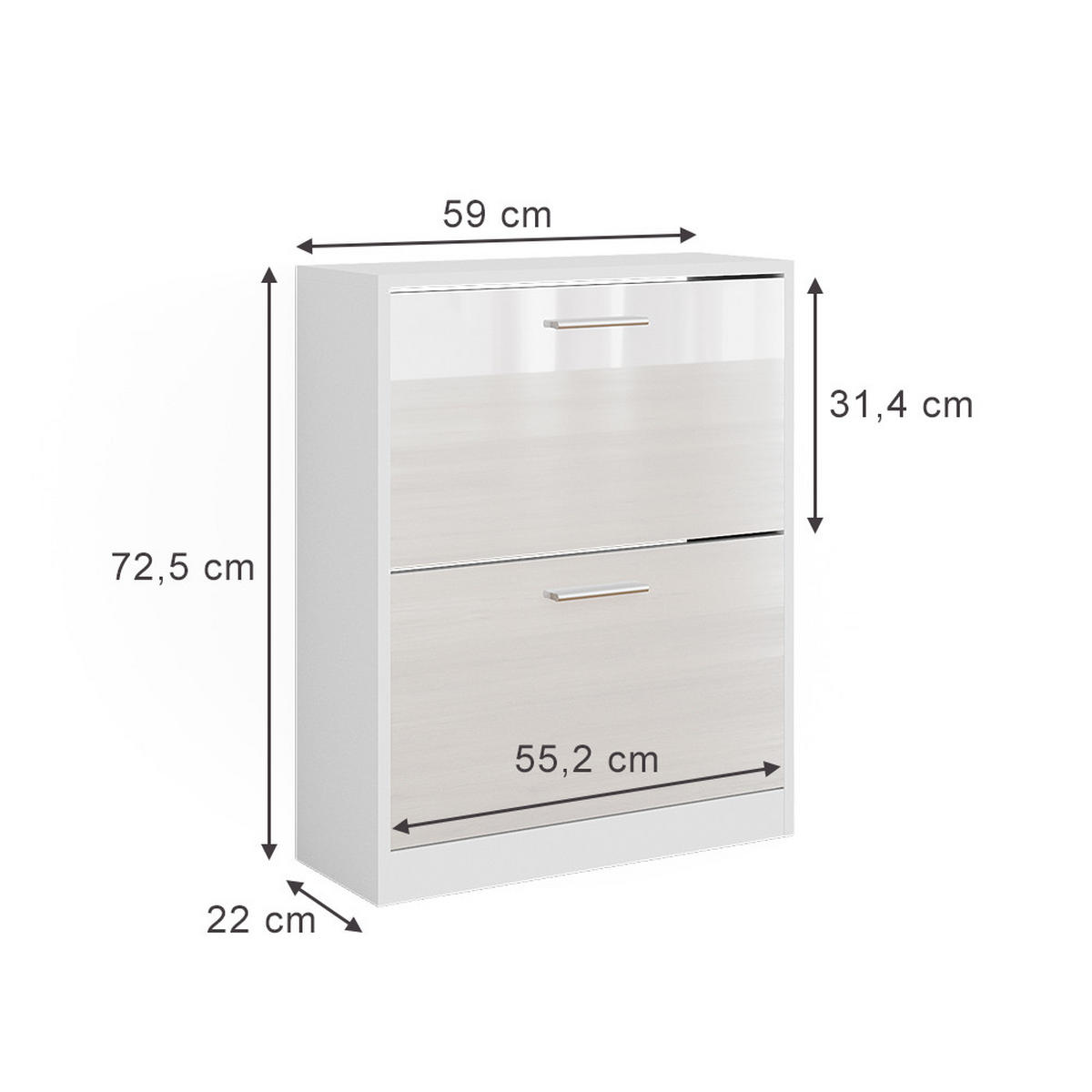 SCHUHSCHRANK Gizmo Weiß Hochglanz 59 x 72.5 cm 2 Fächern - Weiß Hochglanz, Holzwerkstoff (59/72.5/22cm) - Vicco