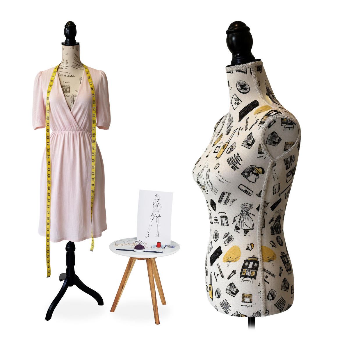 KREJČÍCKA pupa - viacfarebná, drevo/textil (41/175/34cm) - Relaxdays