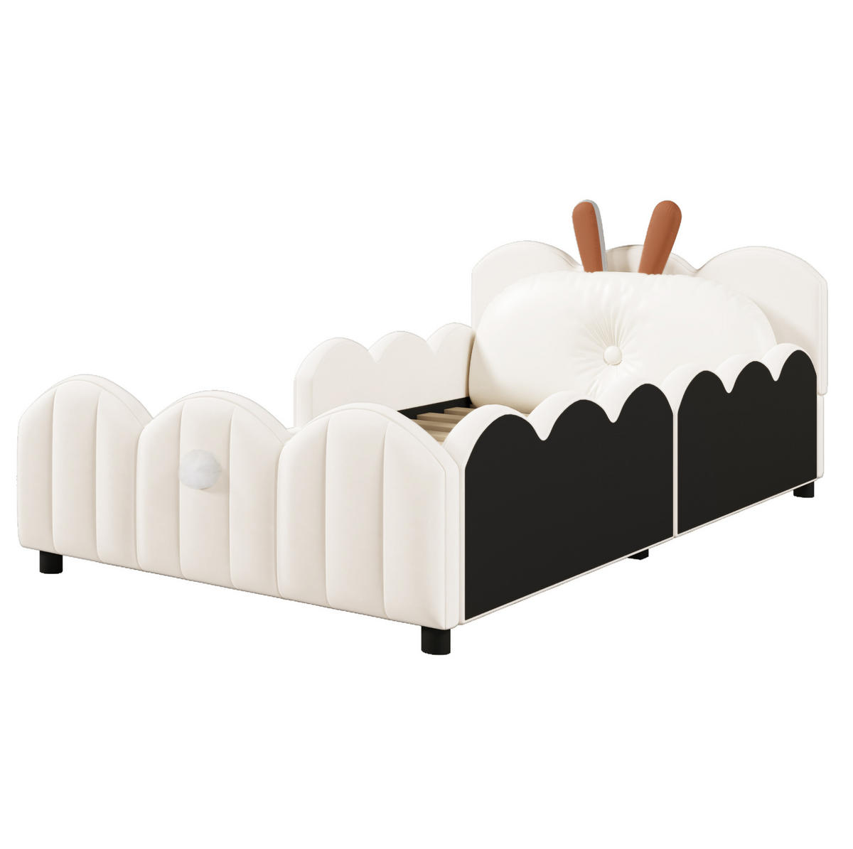 POLSTERBETT 90/200 cm Beige mit Kaninchen-Kissen und Lattenrost - Beige, Textil (90/200cm) - MIVRAY
