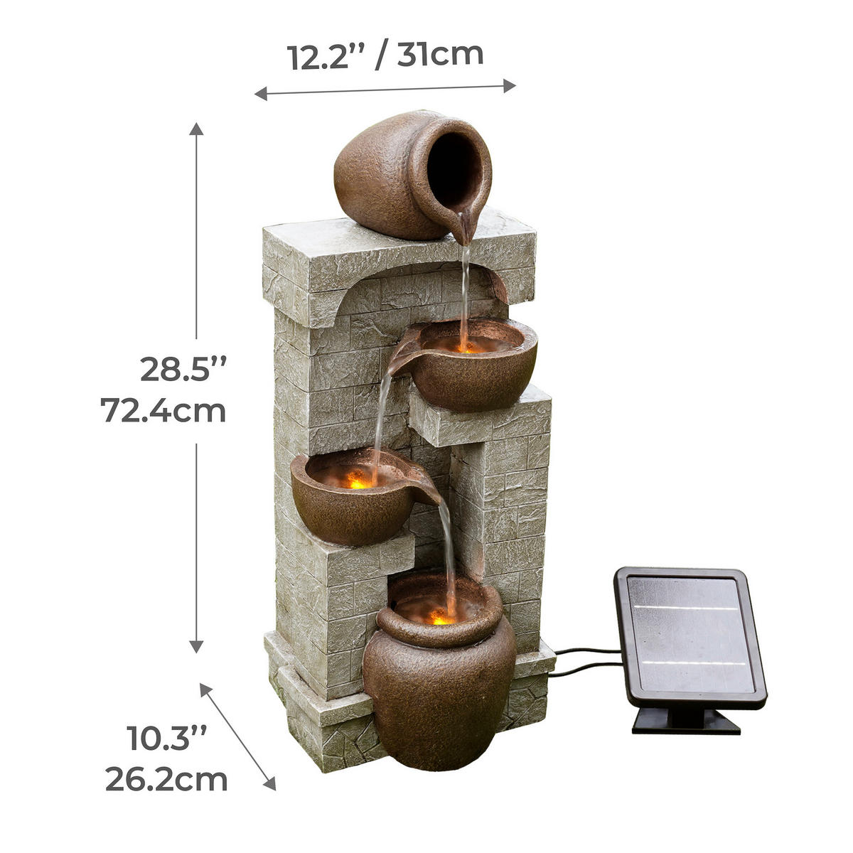 SOLAR-GARTENBRUNNEN 72.4cm - Braun, Kunststoff (31/26.2/72.4cm) - Teamson Home