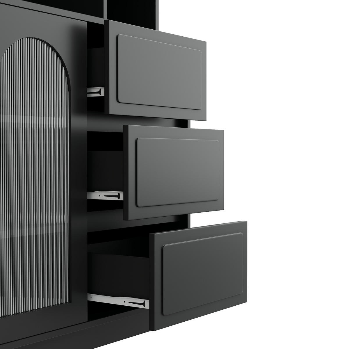 BUFFET DE-37600 106/30/175 cm mit LED-Beleuchtung Schwarz - Schwarz, Holzwerkstoff (106/175/30cm) - ComfortXL