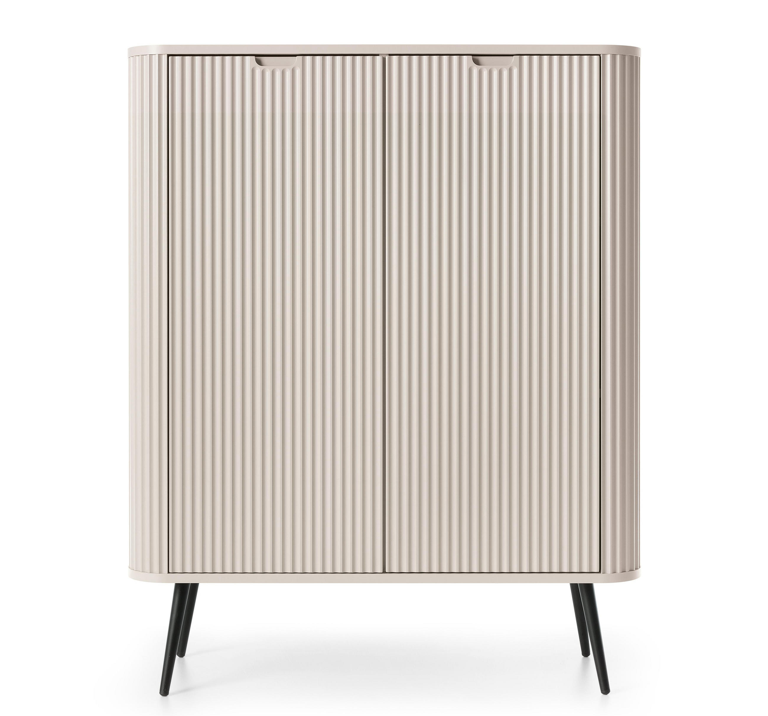 HIGHBOARD Salvia 2T Beige, Schwarz 103/129/39 cm – mit geriffelten Fronten und hohen Beinen - Beige/Schwarz, Holzwerkstoff/Metall (103/129/39cm) - AX Living