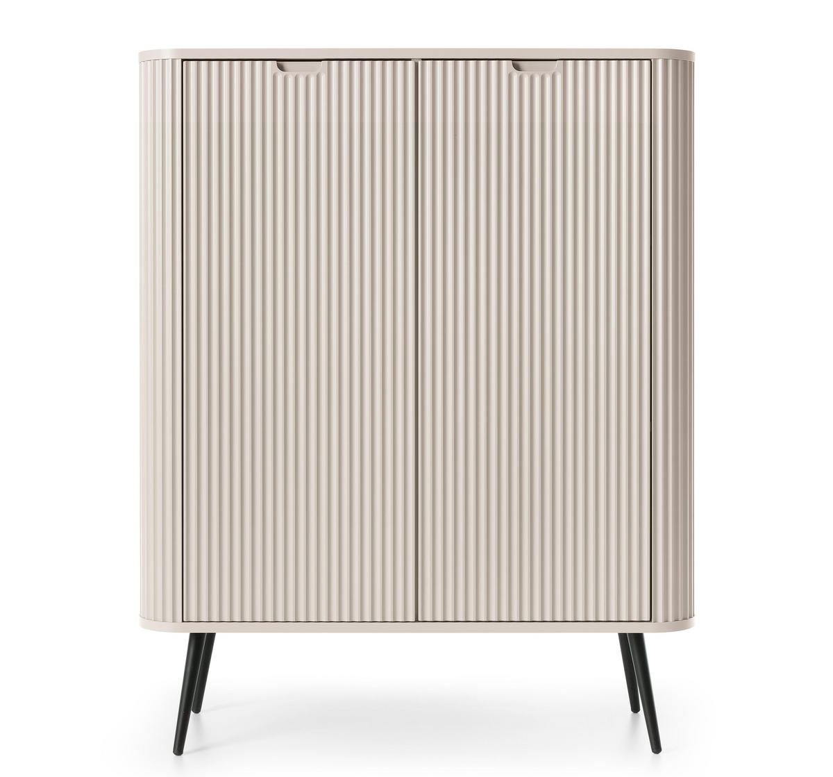 HIGHBOARD Salvia 2T Beige, Schwarz 103/129/39 cm – mit geriffelten Fronten und hohen Beinen - Beige/Schwarz, Holzwerkstoff/Metall (103/129/39cm) - AX Living