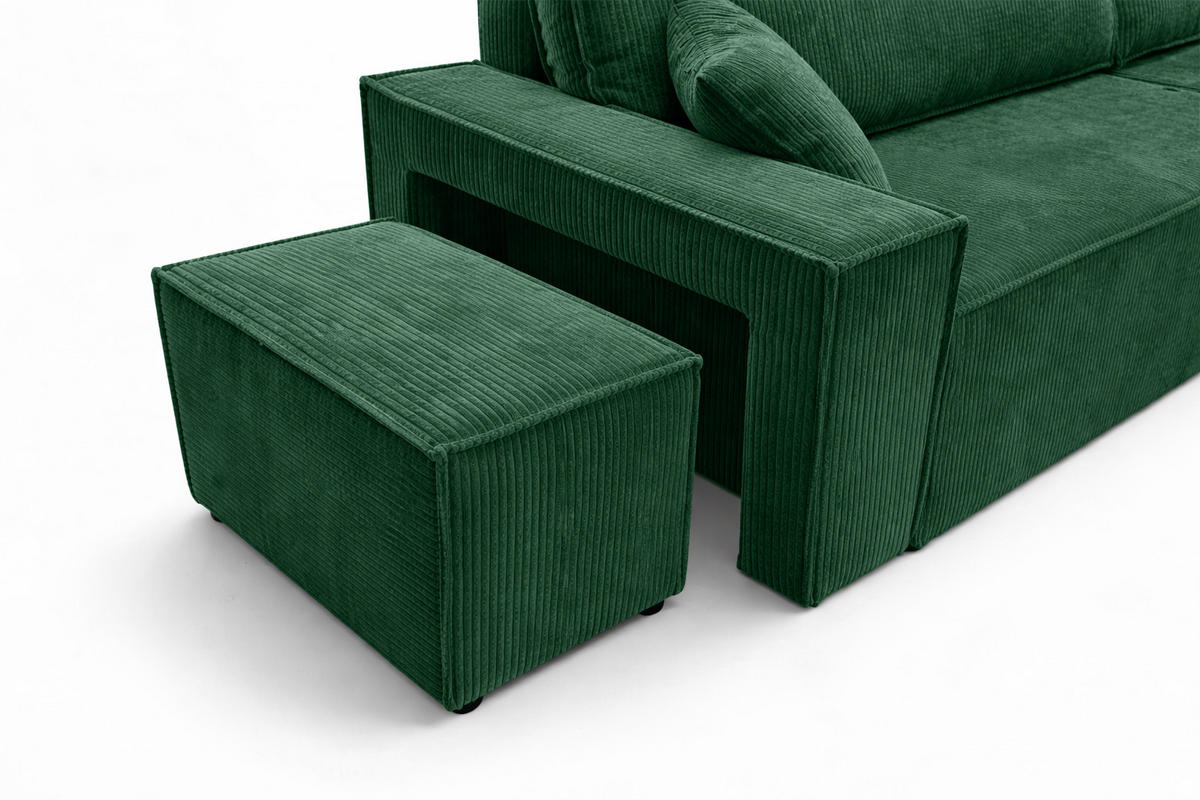 ECKSOFA Mit Schlaffunktion Und Pouf, Cordstoff Poso, Grün, Rechts, Best L Mit Pouf - Grün, Holz (244/145cm) - Kaiser Möbel