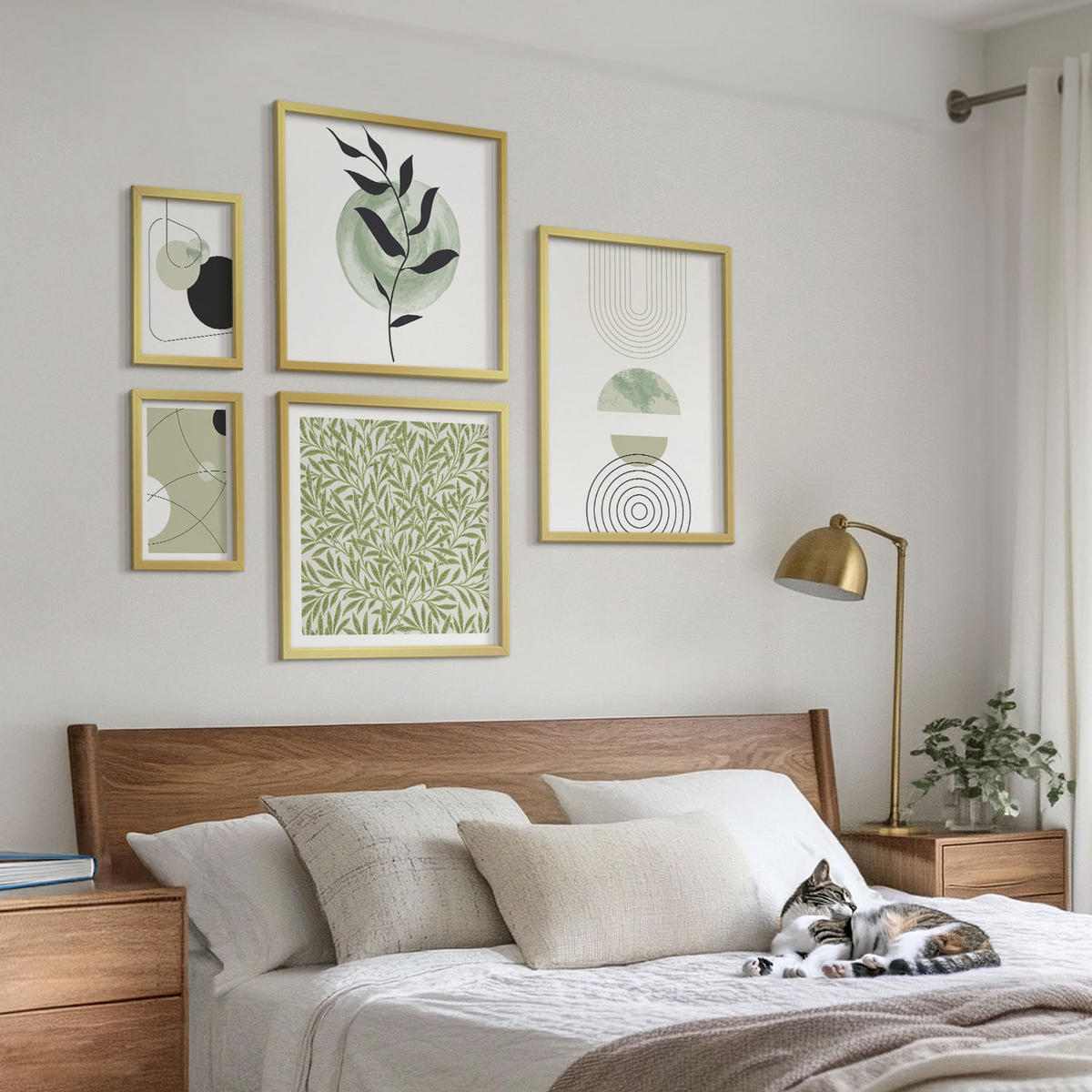 BILDER SET 5er Set - 50x50 cm & 20x30 cm & 40x60 cm Goldrahmen - Abstrakte Formen und Farben - Goldfarben, Kunststoff (40/60cm) - TULUP