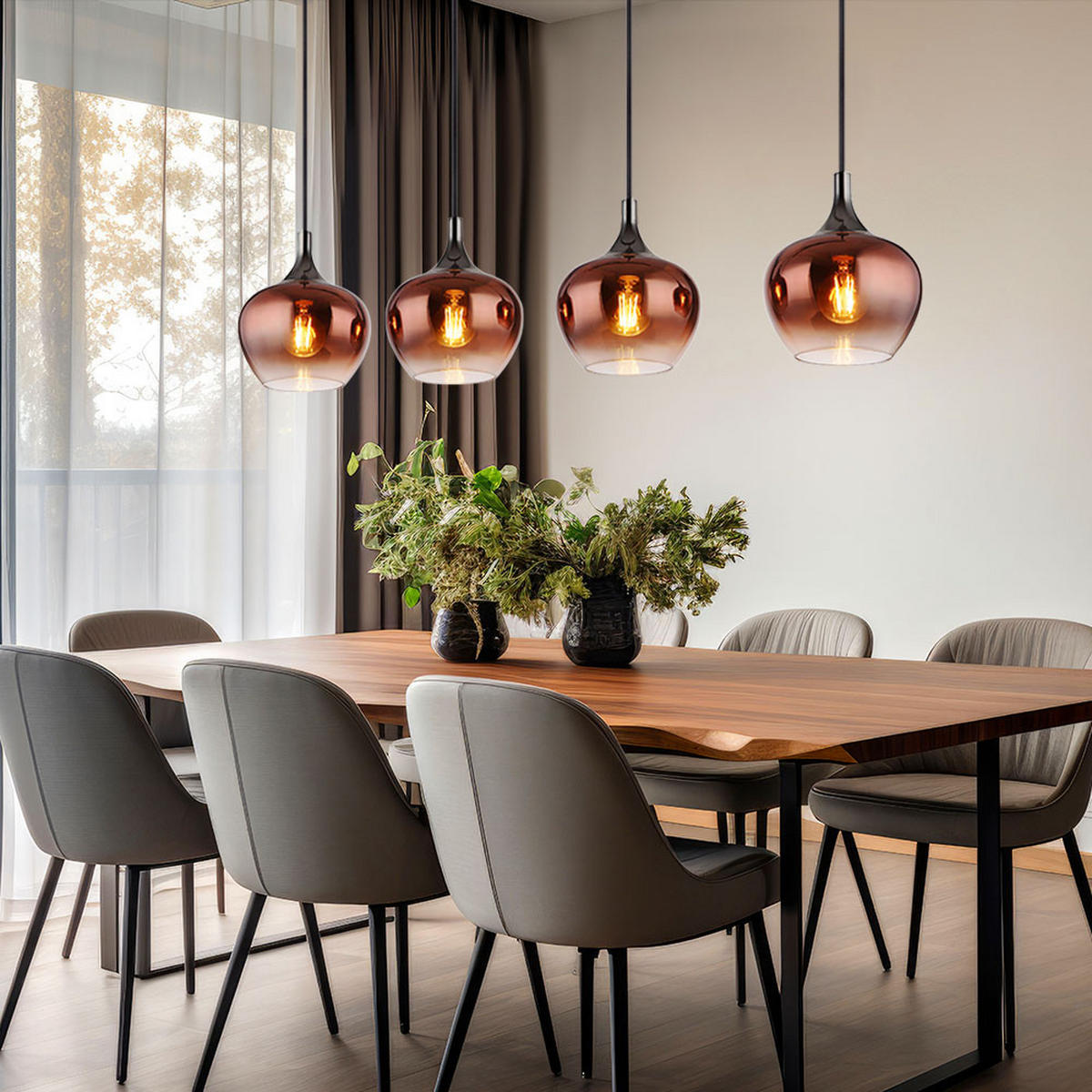 HÄNGELEUCHTE MAXY Metall schwarz Glas kupfer - Schwarz, Glas (100/18/120cm) - Globo Lighting