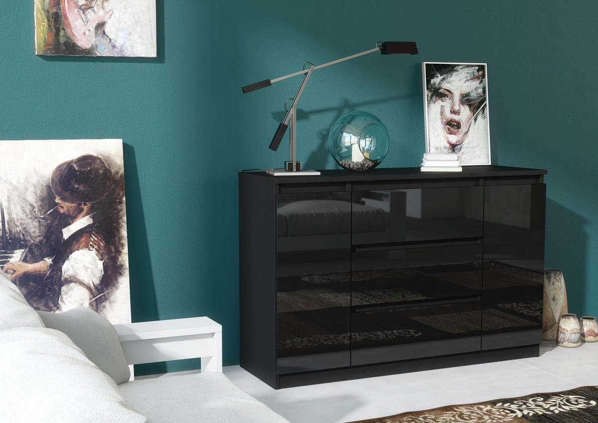 KOMMODE Schwarz, Hochglanz 120/79/39 - Schwarz Hochglanz/Schwarz, Holzwerkstoff (120/79/39cm) - RAUMHIRSCH FURNITURE